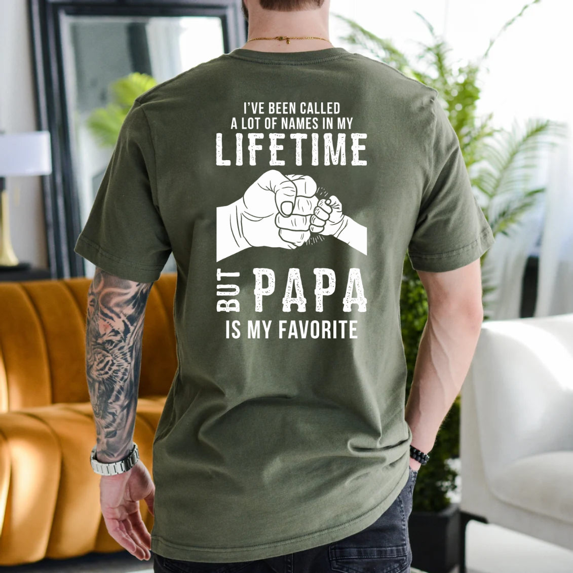 Papa Is My Favorite Name Back Print Shirt, Funny Grandpa T Shirt For Men, Cute Grandfather Gift From Granddaughter, Father’S Day Papa Tee, Vintage Back Graphic Grandpa Apparel, Unisex Crewneck Pullover Tee, Classic Streetwear