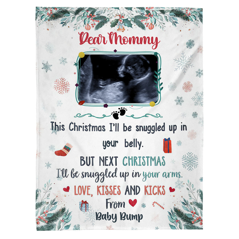 Mom To Be Gifts, This Christmas I'll Be Snuggled Up In Your Belly Sonogram Photo, Personalized Blanket, Gifts For Expecting Mom, Fleece Sherpa, New Mom Blanket, Gifts For Christmas