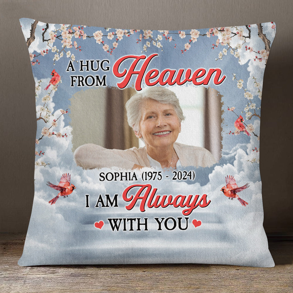Memorial Gifts, Personalized Memorial Square Pillow, Always With You Red Bird Blossom Tree, Gifts For Loss Of Mom Grandpa, Sofa Couch Cushion, Funeral Gifts For Anniversary Birthday
