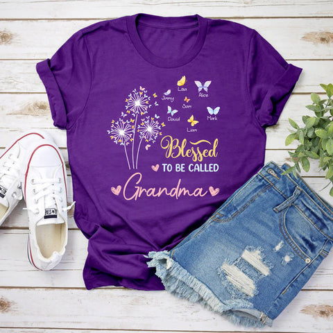 Personalized To My Mimi Gifts For Grandma Blessed To Be Called Grandma Butterflies And Dandelion T-Shirt Custom Names From Grandson For Mother's Day Birthday Christmas Customized Unisex Shirt