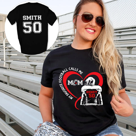 Personalized T-Shirt For Mommy From Son Boy Kids Football Gifts He Calls Me Mom Football Fan Football Family Mother Football Games Day Custom Title And Number Short Sleeve Tops Tee