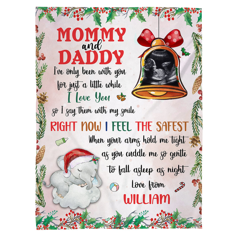 New Parents Gifts, Mommy & Daddy I've Been With You A Little While Elephant And Sonogram Bell, Personalized Blanket, Gifts For New Parents, Fleece Sherpa Blanket, New Parents Blanket