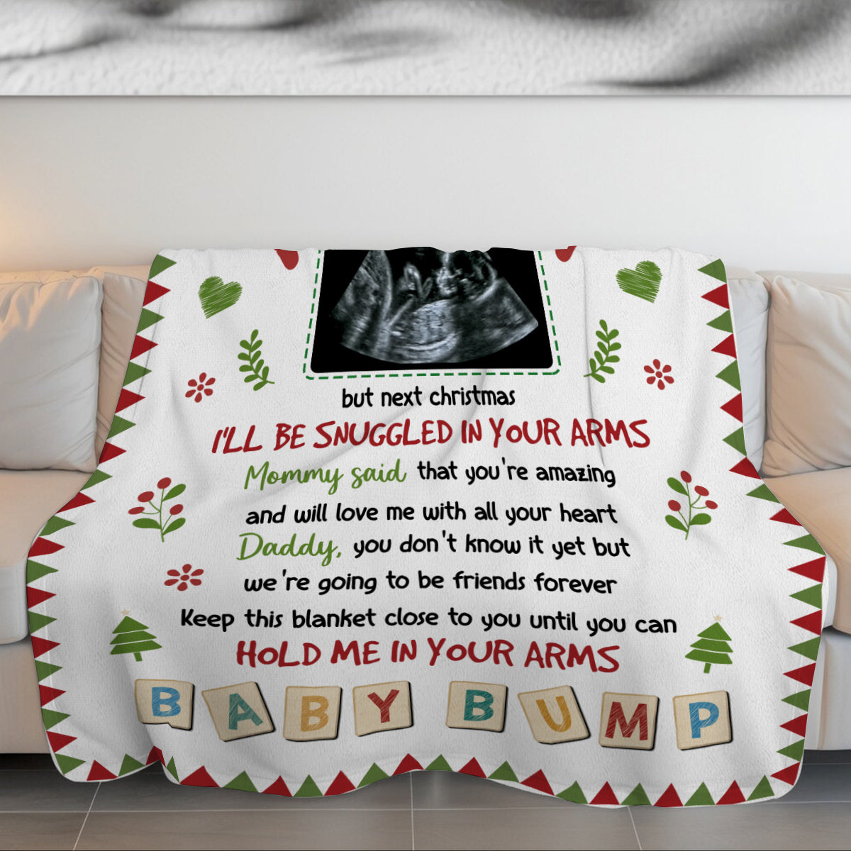 New Dad Gifts, This Christmas I'm Snuggled Warm And Safe In Mommy's Tummy Baby Ultrasound, Personalized Blanket, Gifts For New Daddy, Fleece Sherpa Blanket, Gifts For Xmas