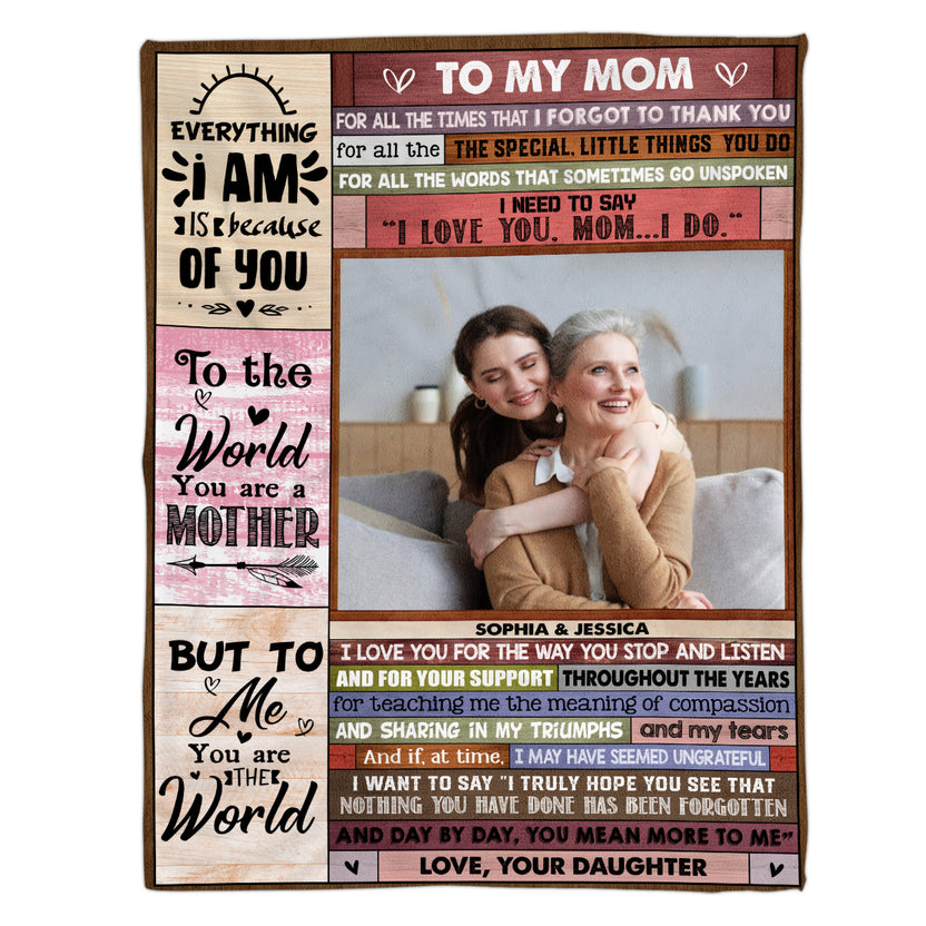 Gifts For Mom, Vintage Wooden Background Custom Love Letter Blanket To My Mom Warm And Cozy, Personalized Blanket, Gifts For Mom From Daughter Blanket, Gifts For Birthday Xmas