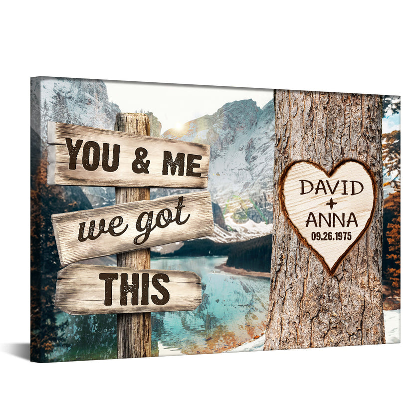 You & Me, We Got Rustic Wood Sign And Tree Heart Design, Personalized Canvas Wall Art, Gifts For Him Her From Darling, Poster Prints Wall Decor, Gifts For Valentine Anniversary