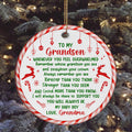 Grandsons Gifts, Remember Whose Grandson You Are Christmas Candy Cane Theme Circle Ceramic Ornament, Personalized Christmas Ornament, Gifts For Boys From Nana, Xmas Tree Decor