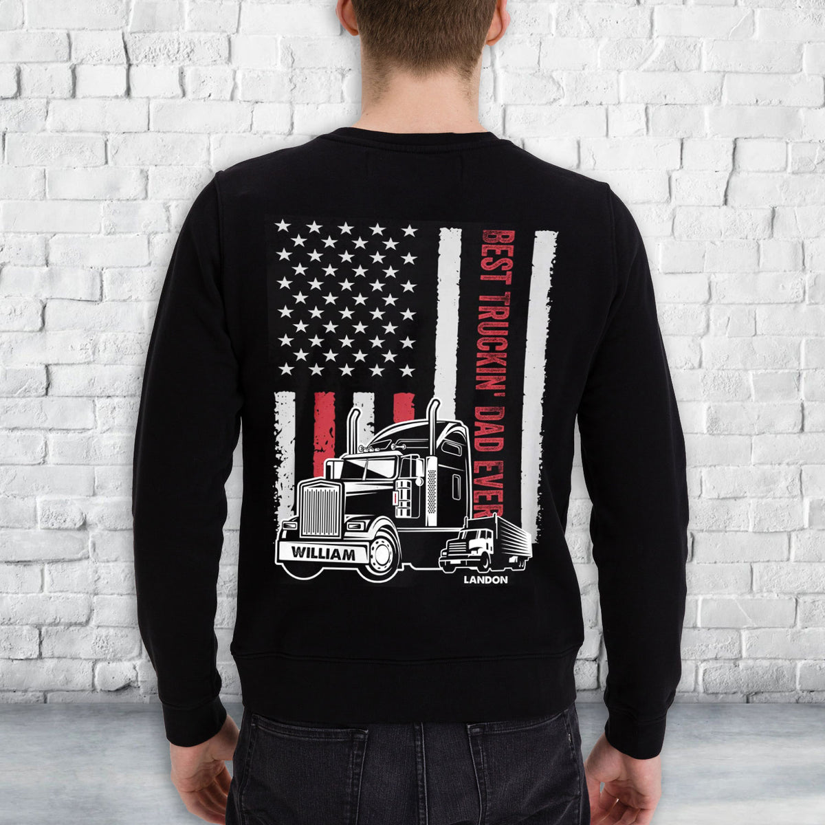 Personalized T-Shirt For Trucking Dad Father From Son Daughter Gifts For Dad Awesome Truckin' Dad Ever Vintage Flag Trucker Custom Name Short Sleeve Tops Tee Shirt For Father's Day