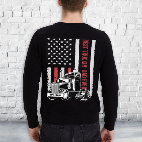 Personalized T-Shirt For Trucking Dad Father From Son Daughter Gifts For Dad Awesome Truckin' Dad Ever Vintage Flag Trucker Custom Name Short Sleeve Tops Tee Shirt For Father's Day