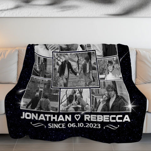 Custom Personalized Photo Blanket, Name And Since Date, Soft Blanket With Picture , Couple Memory With Photo Layout Gifts For Him Her Honey, Custom Fleece Sherpa