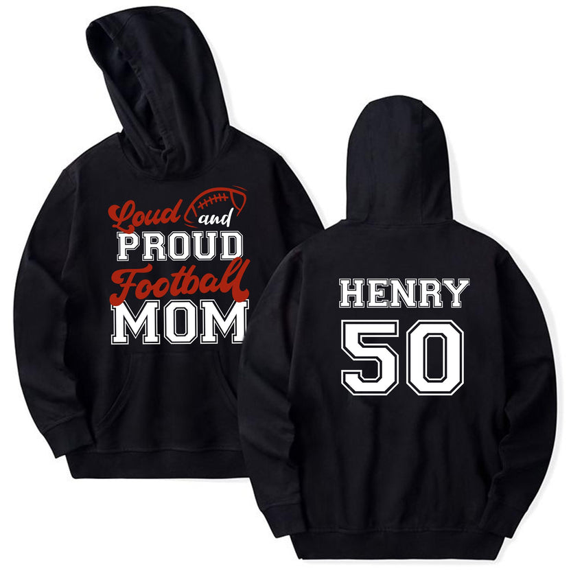 Personalized T-Shirt For Mommy From Son Boy Kids Football Fan Gifts Football Mom Here With Son Football Games Day Custom Title And Number Short Sleeve Tops Tee Shirt For Birthday