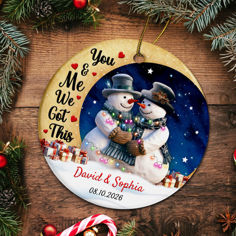 You & Me Cute Couple Crescent Moon, Custom Ceramic Christmas Ornament, Personalized Name Winter Family Theme, Tree Hanging Decor, Couple Keepsake, Personalized Christmas Ornament Gifts