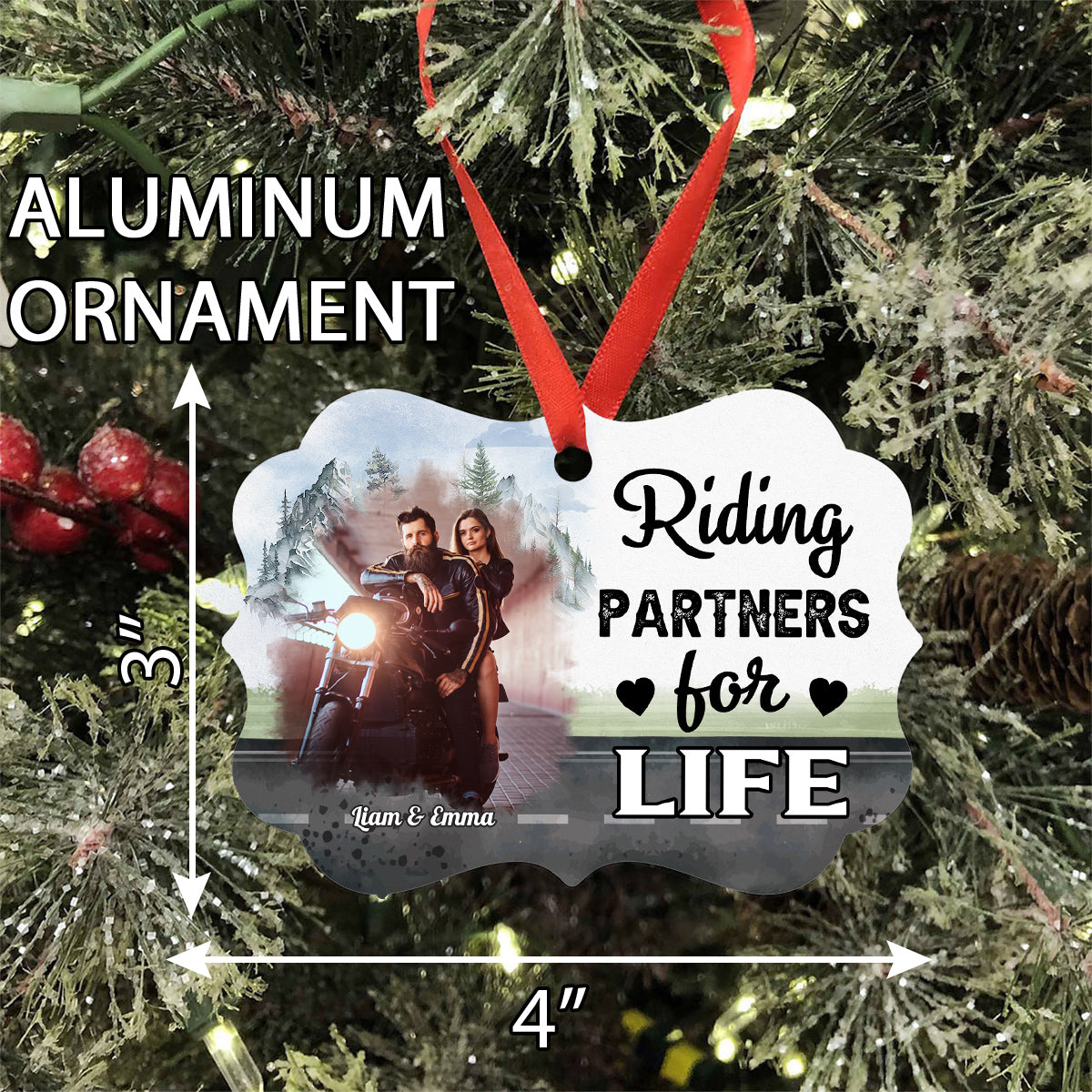 Riding Partners For Life Ornament, Motorcycle Couple Decor, Romantic Biker Love Quote, Personalized Names, Adventure Couple Keepsake, Gifts For Him Her Honey, Xmas Tree Decor Valentine