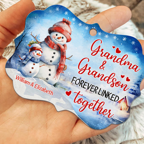 Grandma Gifts, Cute Xmas Winter Grandma & Grandson Forever Linked Together, Personalized Ornament, Gifts From Grandchildren