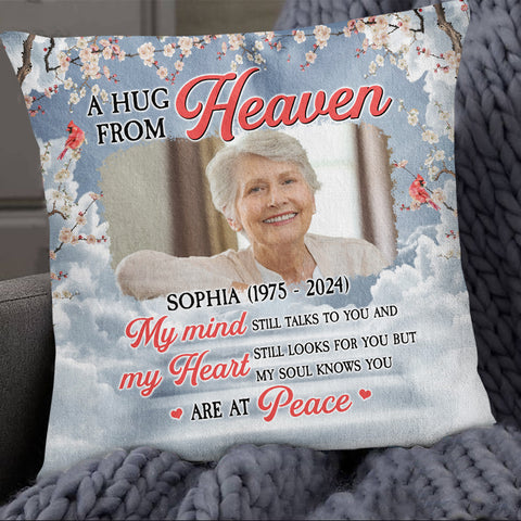 Memorial Gifts, Personalized Memorial Square Pillow, My Mind Still Talks Heart Looks For You, Gifts For Loss Of Mom Grandma, Sofa Couch Cushion, Memorial Gifts For Anniversary Birthday