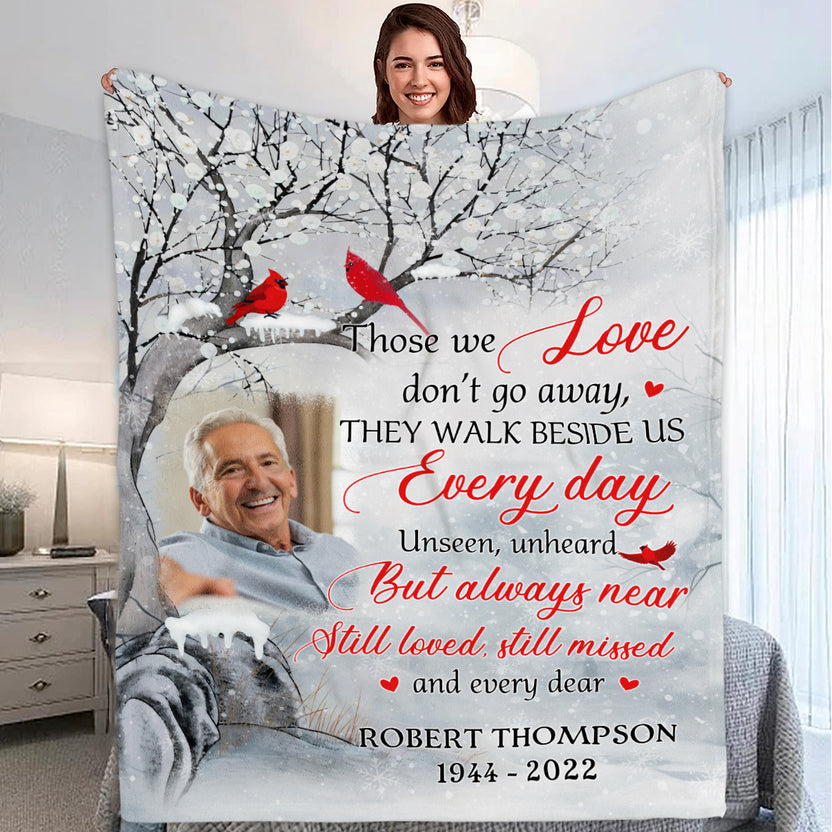Sympathy Gifts, Personalized Memorial Blanket With Photo, We Love Do Not Go Away Memorial Tree Red Birds, Loss Of Dad Grandpa Blanket, Fleece Sherpa, Bereavement Gifts For Anniversary