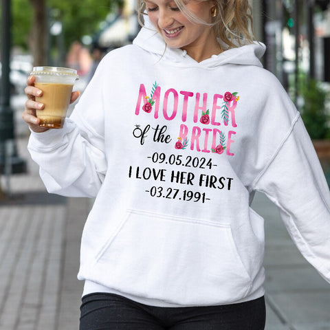 Gifts For Mom, Mother Of The Bride Groom I Loved Her First Shirt Custom Wedding Date And Birth Date Tshirt, Personalized T-Shirt, Gifts For Women Short Sleeve Tops Tee Shirt
