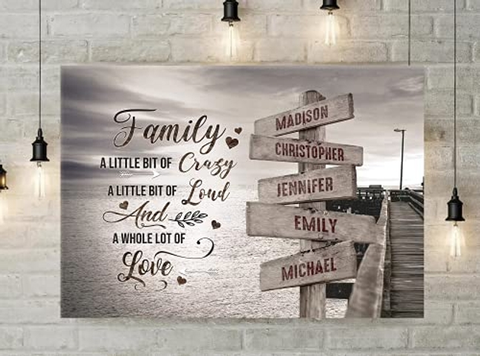 Personalized Canvas Wall Art For Mother Father Kids Street Sign Multi Name Ocean Dock Quotes Family A Little Bit Of Crazy Custom Poster Prints Home Decor Family Gifts For Mom Dad