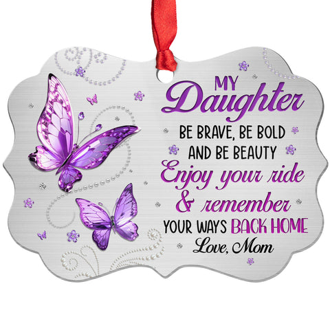 Purple Butterflies Remember Your Way Back Jewelry Style Printed Aluminum Ornament, Mom To Daughter Christmas Tree Ornament, Mom To Daughter Keepsake, Gifts For Girl From Mother