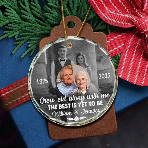 Grow Old Along With Me The Is Yet To Be, Anniversary Glass Ornament, Wedding Photo Keepsake, 50 Year Love Ornament, Then & Now Photo Collage, Gifts For Parents Family Him Her Valentine