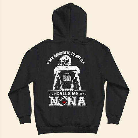 Personalized T-Shirt For Mimi From Grandson Football Gifts My Favorite Player Calls Me Nana Cheer Football Family Member Custom Title Number Short Sleeve Tops Tee Shirt For Women Fan