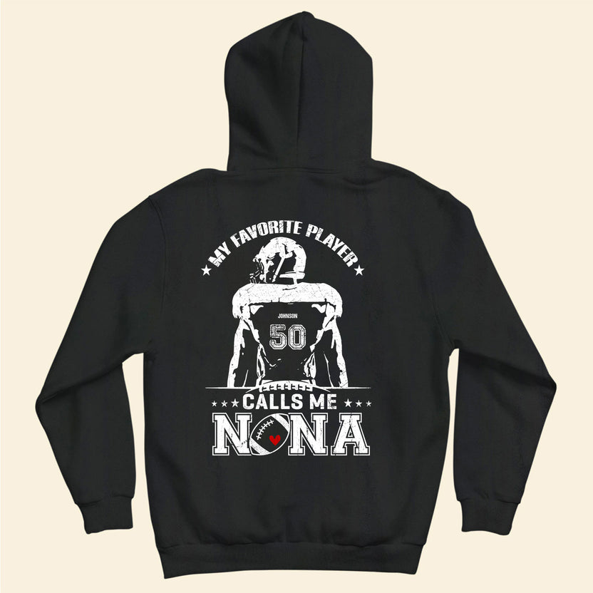 Personalized T-Shirt For Mimi From Grandson Football Gifts My Favorite Player Calls Me Nana Cheer Football Family Member Custom Title Number Short Sleeve Tops Tee Shirt For Women Fan
