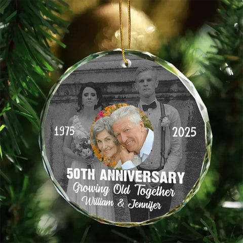 50th Anniversary Growing Old Together Glass Ornament, Then And Now Photo Keepsake, Wedding Memory Decor, Gifts For Parents Family Him Her, Xmas Tree Decor, Gifts For Valentine