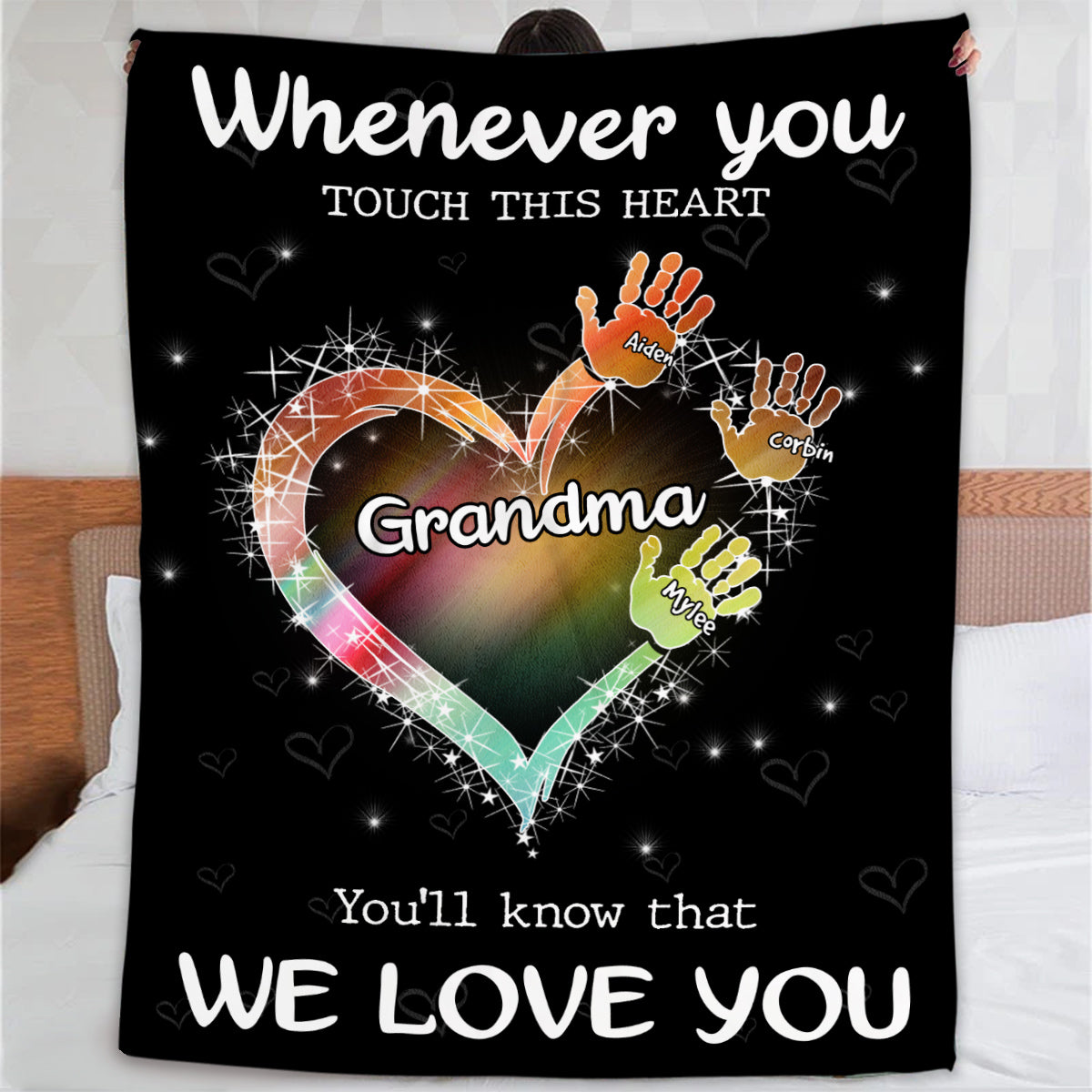 Gifts Ideas For Grandparents, Whenever You Touch This Heart Handprints, Personalized Blanket, Gifts For Gigi From Granddaughter, Custom Fleece Sherpa Blanket, Gifts For Christmas