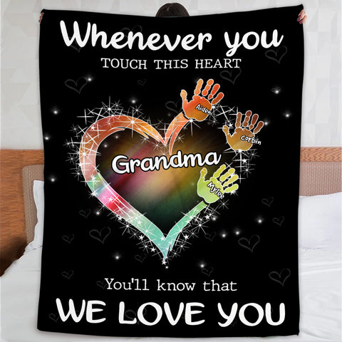 Gifts Ideas For Grandparents, Whenever You Touch This Heart Handprints, Personalized Blanket, Gifts For Gigi From Granddaughter, Custom Fleece Sherpa Blanket, Gifts For Christmas