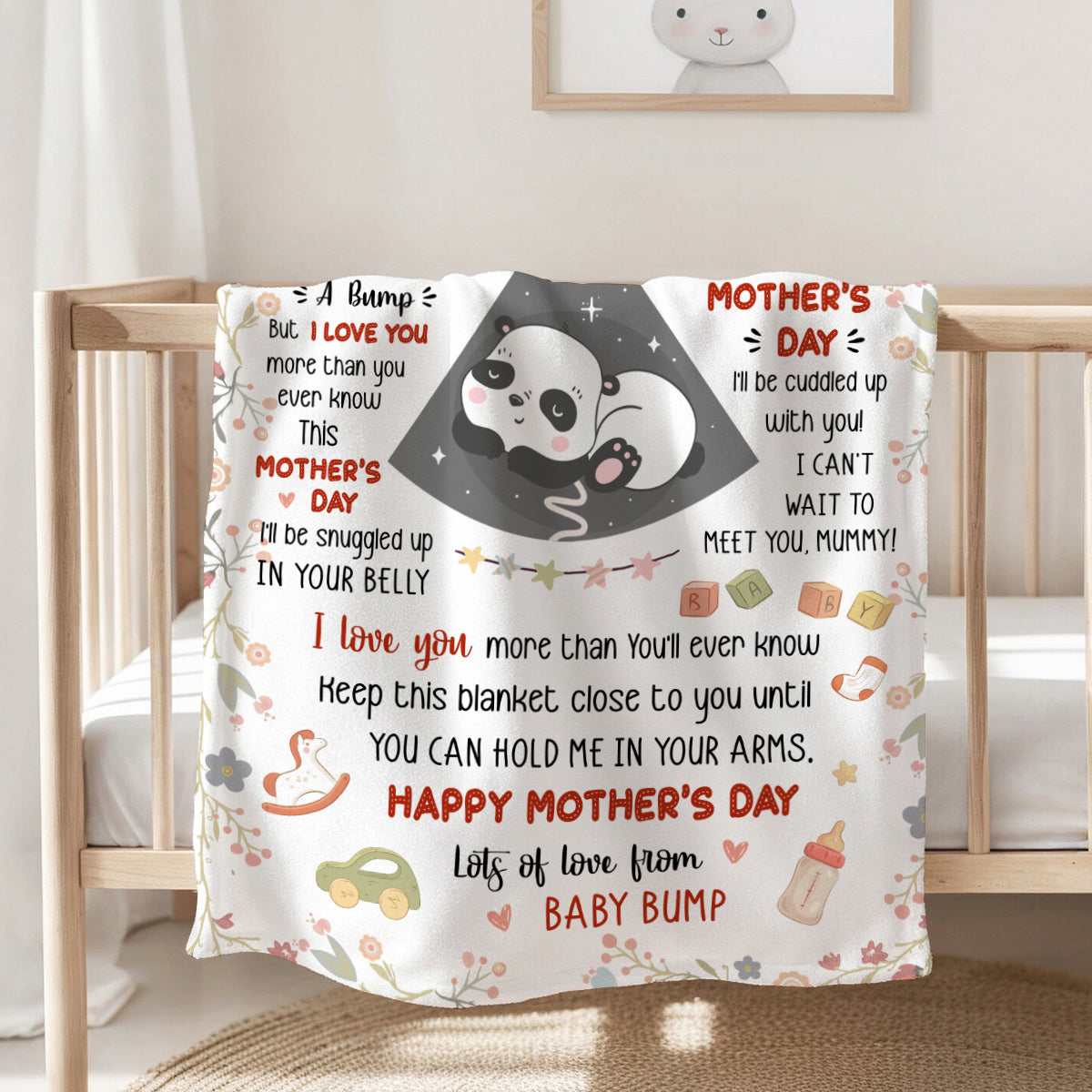 Mom To Be Gifts, I Can't Wait To Meet You 1st Mothers Day Baby Panda Sleeping In Mommy's Belly , Personalized Blanket, Gifts For New Mommy, Fleece Sherpa Blanket For Mother's Day