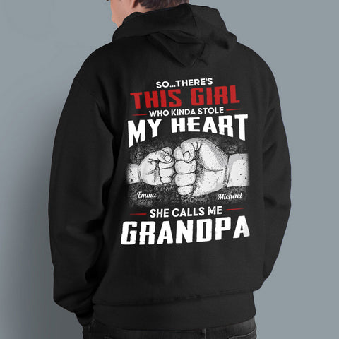 Personalized T-Shirt For Papa From Granddaughter Grandson Girl Who Kinda Stole Heart Custom Name Grandpa Gifts Ideas Short Sleeve Tops Tee Shirt For Men Family On Birthday Xmas Fathers Day