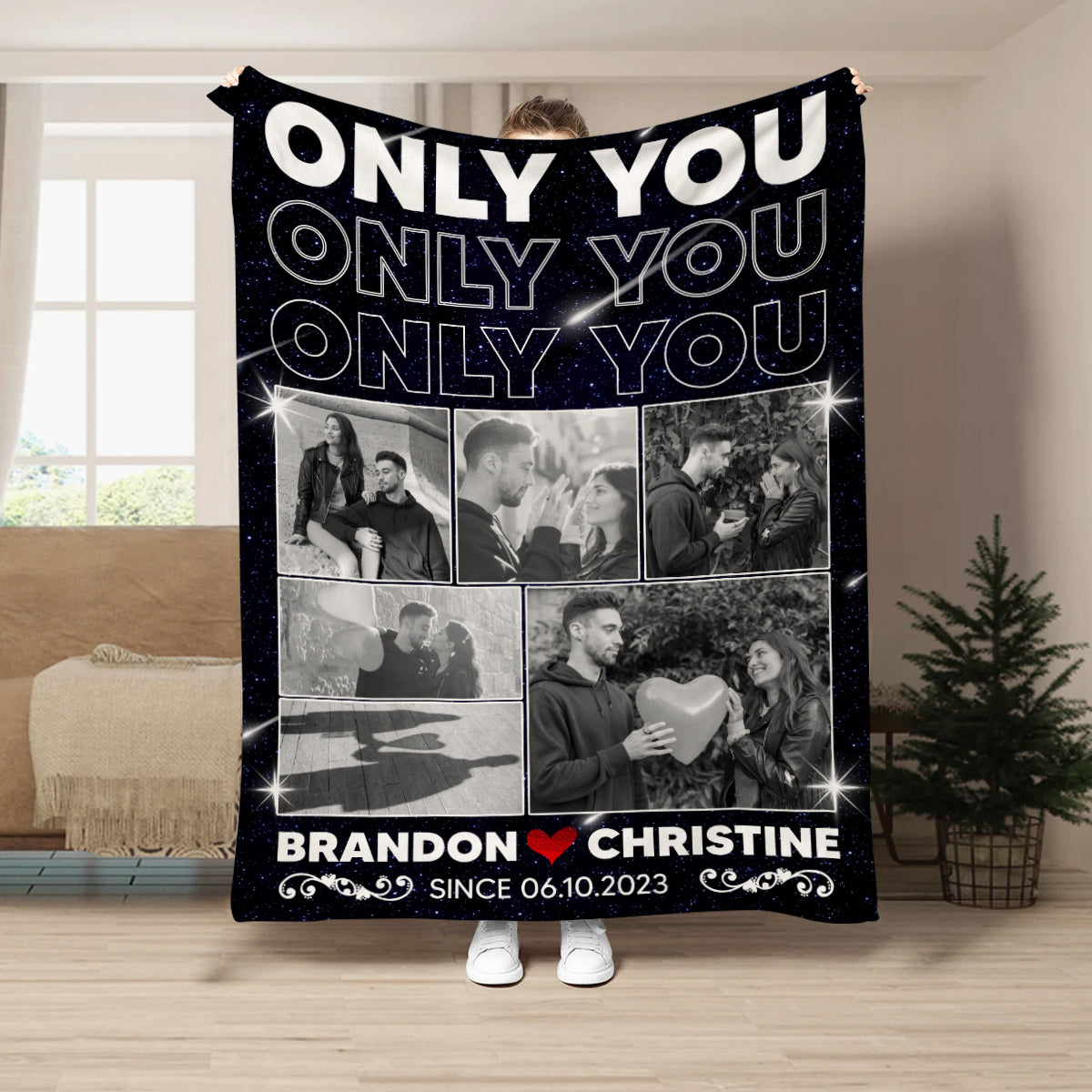 Custom Photo Blanket, Personalized Name And Year Blanket, Couple Memory Home Decor, Custom Relationship Memory, Gifts For Him Her Fleece Sherpa Gifts For Valentine Anniversary