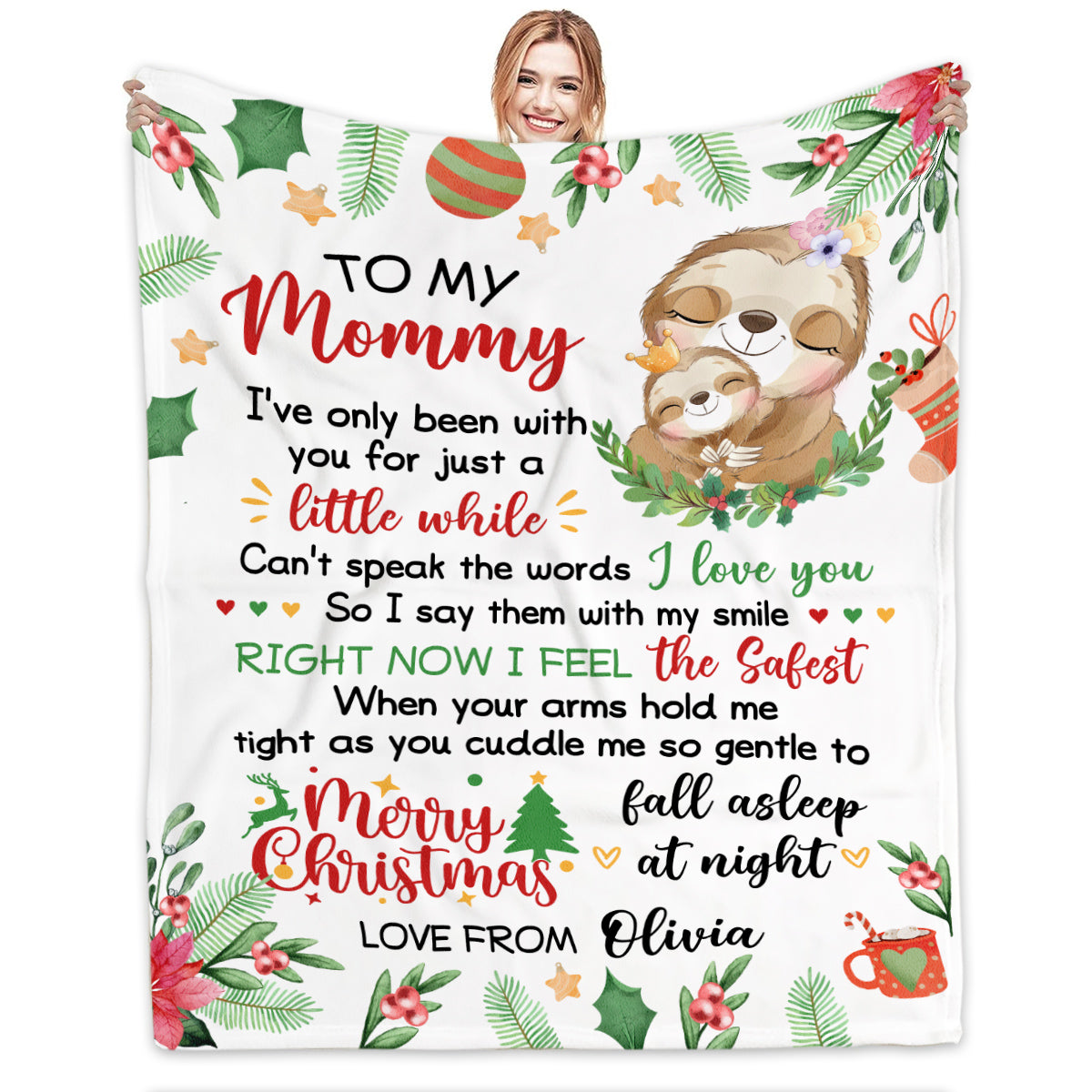 Personalized Blanket For New Mom From Newborn Baby Family Cute Sloth I've Only Been With You Christmas Decorations Custom Name Gifts For Future Mom Fleece Sherpa Blanket For Christmas
