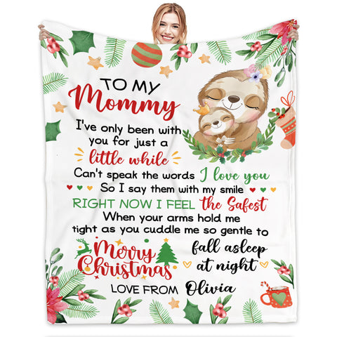 Personalized Blanket For New Mom From Newborn Baby Family Cute Sloth I've Only Been With You Christmas Decorations Custom Name Gifts For Future Mom Fleece Sherpa Blanket For Christmas