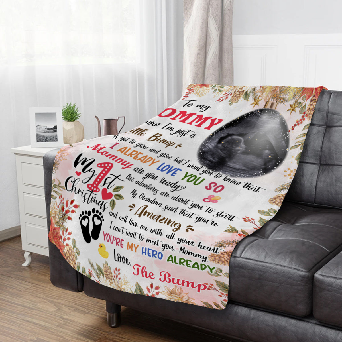 Mommy Are You Ready Baby Ultrasound With Ball Hanging Tree, First Christmas Sonogram Blanket, Expecting Mother Milestone, Holiday Keepsake, Personalized Photo Blanket, Gifts For Mom