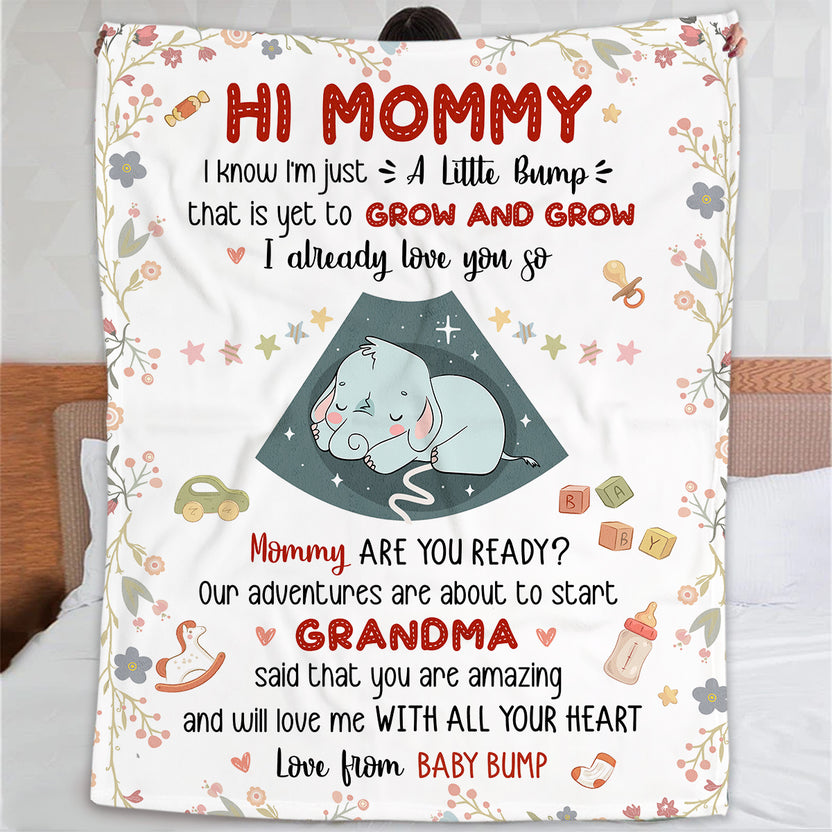 Mom To Be Gifts, I Already Love You Floral Cute Baby Elephant Sleeping Ultrasound Mommy's Tummy, Personalized Blanket, Gifts For New Mommy, Fleece Sherpa Blanket For Mother's Day