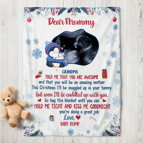 New Parents Gifts, Grandma Told Me That You Are Awesome Ultrasound Photo, Personalized Blanket, Gifts For Mommy Mom To Be, Fleece Sherpa, Expecting Mom Blanket, Gifts For Christmas