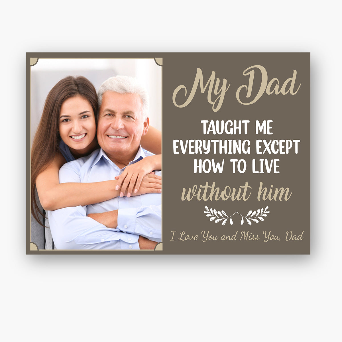 Sympathy Gifts, Memorial Canvas Wall Art With Photo, My Dad Taught Me Everything Except How To Live Without Him Gifts For Loss Of Dad, Poster Prints Home Decor, Funeral Gifts
