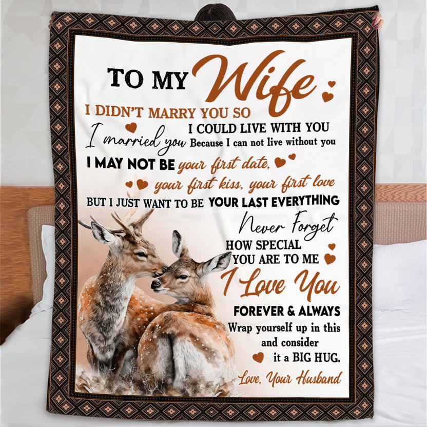 Gifts For Wife, Deer Couple Kissing, Personalized To My Wife Blanket, Gifts For Wife Husband, Custom Fleece Sherpa Blanket
