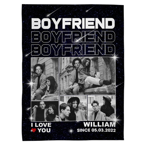 Gifts For Couple, Boyfriend Photo Collage Blanket, Personalized Name And Year, Black With Multiple Photos Gifts For Him Her Fleece Sherpa Blanket Valentine Anniversary