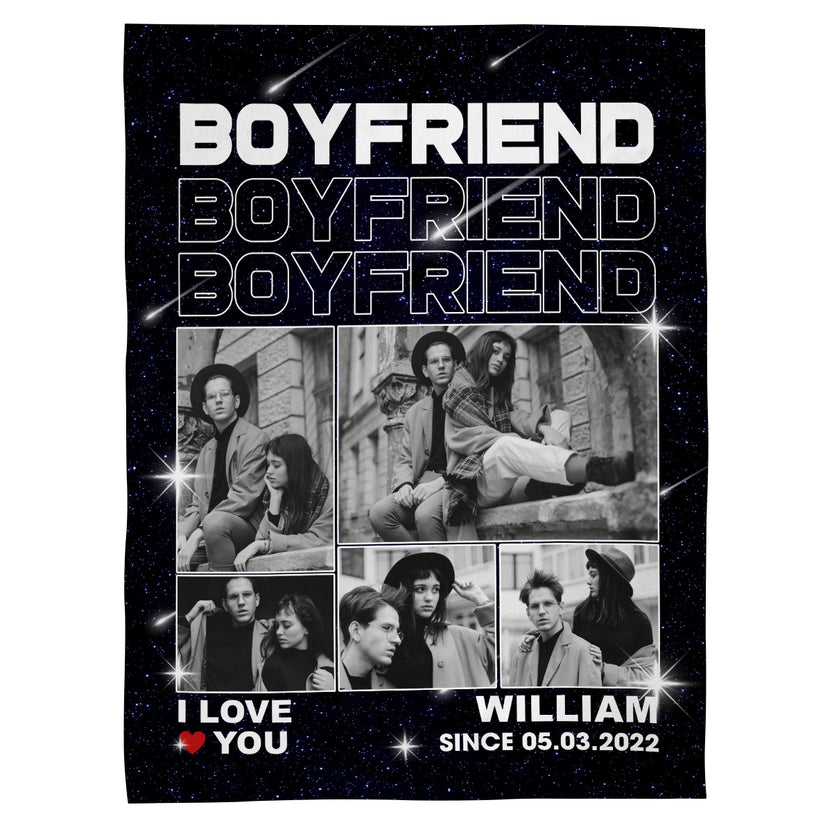 Gifts For Couple, Boyfriend Photo Collage Blanket, Personalized Name And Year, Black With Multiple Photos Gifts For Him Her Fleece Sherpa Blanket Valentine Anniversary