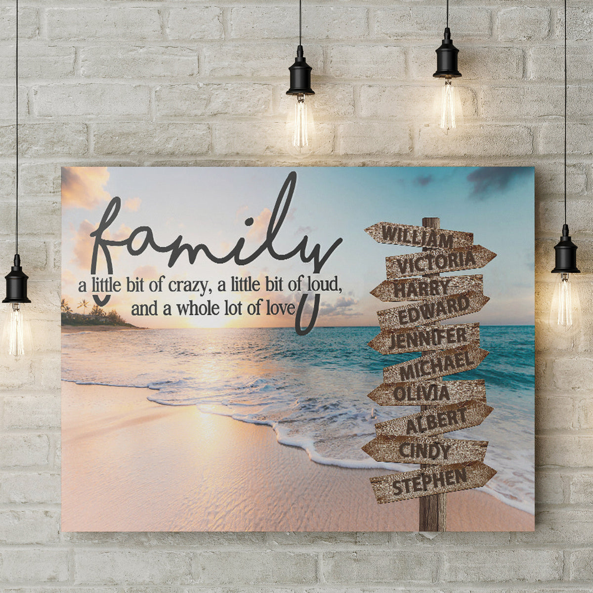 Family Gifts, Family A Little Bit Of Crazy Street Sign Beach Printed, Personalized Canvas Wall Art, Gifts For Parents,Poster Prints Home Decor, Family Wall Sign, Gifts For Birthday Xmas