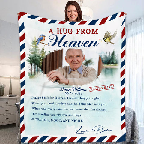 Bereavement Gifts Ideas, Personalized Memorial Blanket, A Hug From Heaven Letter Style Upload Memorial Photo, Loss Of Dad Mom Blanket, Fleece Sherpa, Bereavement Gifts For Anniversary