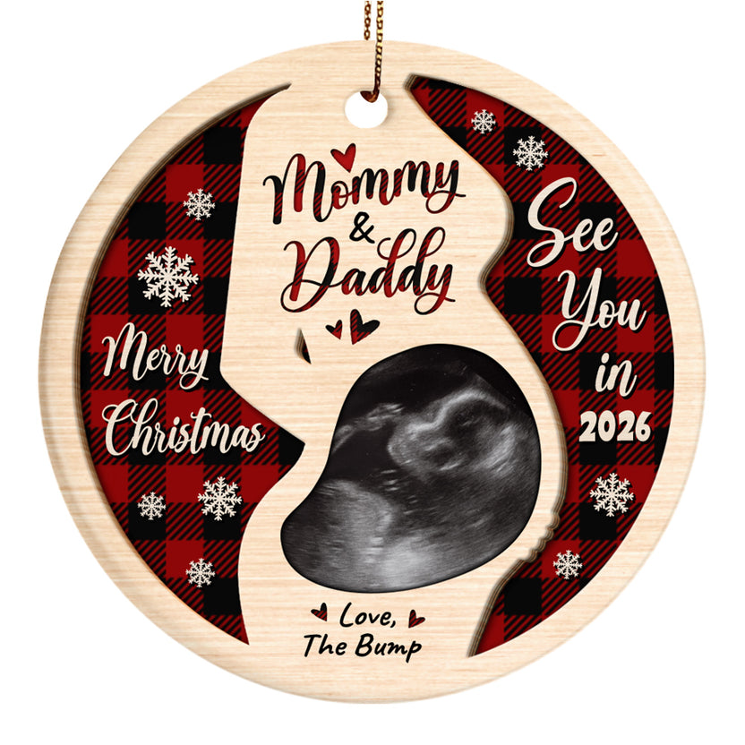 Merry Christmas Mommy's Tummy Snowflake Baby Bump See You In Year, Christmas Tree Holiday Decor, Holiday Keepsake, Custom Circle Ornament, Personalized Photo Ornament, Gifts For New Mom