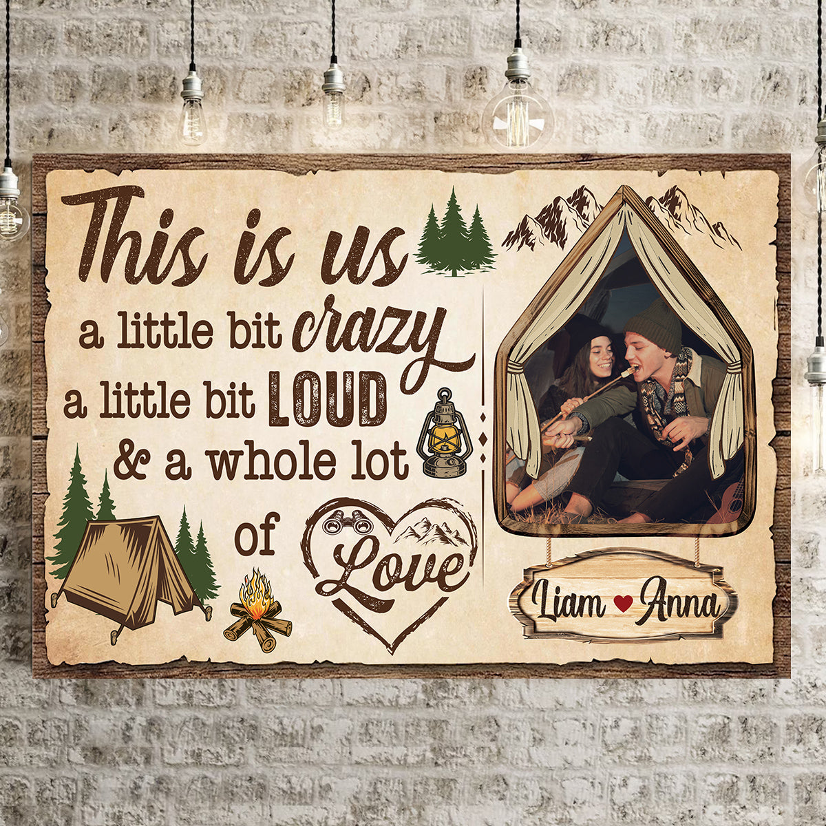 Rustic Tent Camping Couple Canvas Print, A Whole Lot Of Love Wording, Personalized Name Cabin Home Decor Canvas Wall Art, Gifts For Him Her Poster Prints Decor, Gifts For Valentine