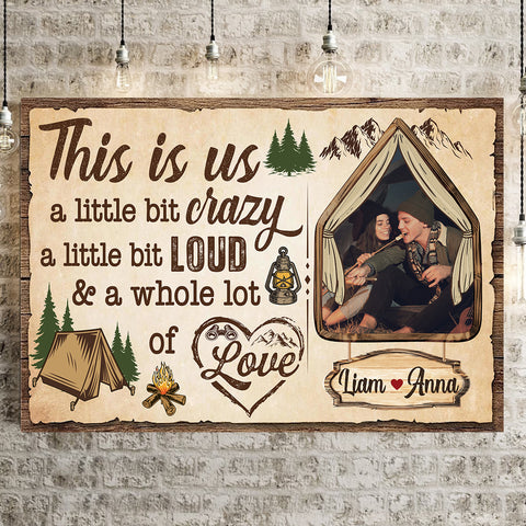 Rustic Tent Camping Couple Canvas Print, A Whole Lot Of Love Wording, Personalized Name Cabin Home Decor Canvas Wall Art, Gifts For Him Her Poster Prints Decor, Gifts For Valentine