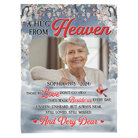 Sympathy Gifts, Personalized Memorial Blanket With Photo, A Hug From Heaven Those Love Don't Go Red Bird, Loss Of Grandma Mother Blanket, Fleece Sherpa, Grieving Gifts For Anniversary