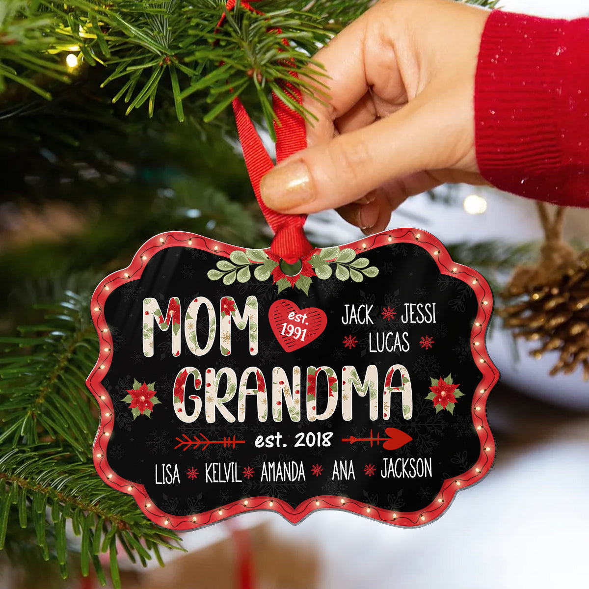 Mom Grandma Ornament, Personalized EST. Years, Custom Grandkids Names Christmas Gift, Holiday Family Established Year Ornament Keepsake