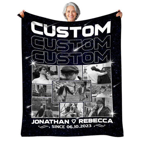 Custom Personalized Photo Blanket, Name And Since Date, Soft Blanket With Picture , Couple Memory With Photo Layout Gifts For Him Her Honey, Custom Fleece Sherpa