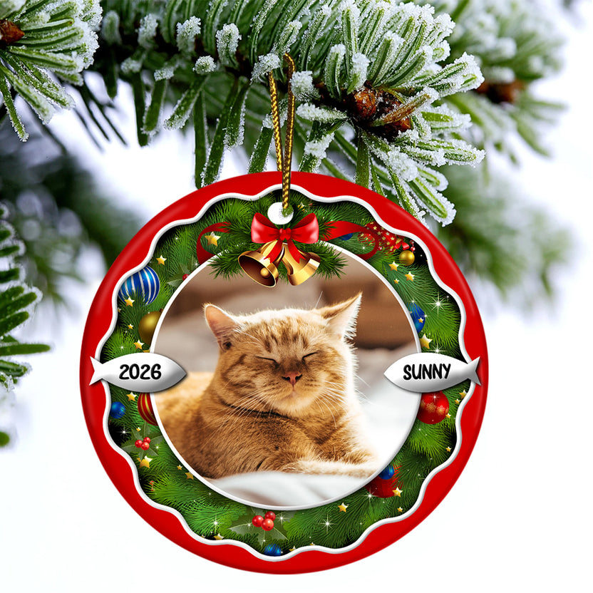 Cat Lovers Gifts, Xmas Frame Custom Photo Cat Cute With Name & Year, Pet Christmas Keepsake, Custom Picture Holiday Decoration Tree Decor Ornament Xmas Tree Decor, Gifts For Fur Parents