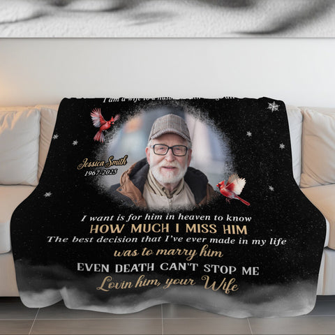 Sympathy Gifts, Memorial Blanket With Photo, For My Husband In Heaven I Am Not A Widow I Am A Wife To  Husband With Wing, Loss Of Loved Ones Blanket, Funeral Gifts For Anniversary